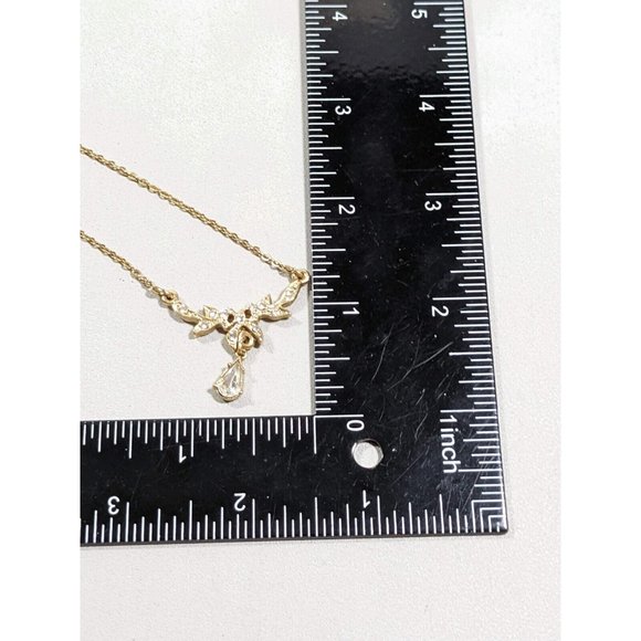 Gold and Crystal Bow and Teardrop Y-Drop Necklace- 1928 - Picture 7 of 7